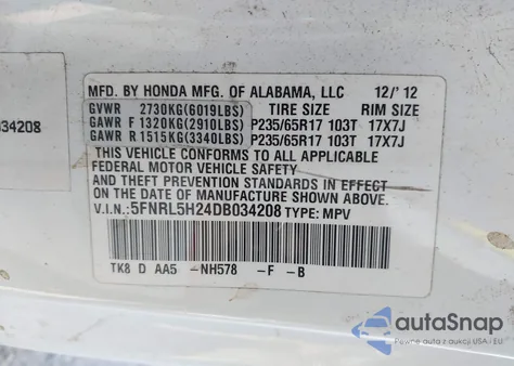 2013 Honda Odyssey Lx from USA, damaged, VIN 5FNRL5H24DB034208